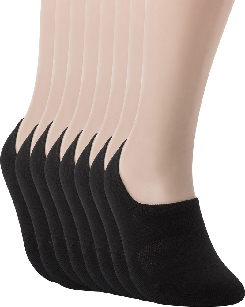 Pro Mountain No Show Socks Women Wide Toe Box For Health Y Heel Forefoot Size S Black 8 Pack Cotton Cushion Footies Loafer Sneakers US Shoe 6-8 - Image 1